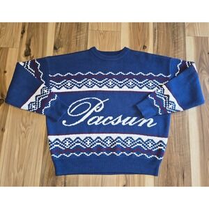 PacSun Spell Out Sweater Mens Blue Red‎ White Size L Crew Neck Pullover